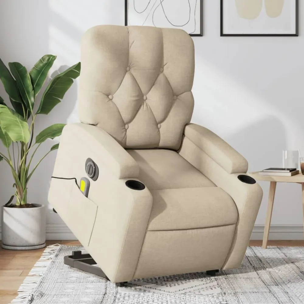 Fauteuils Et Chaises-vidaXL Fauteuil inclinable de massage électrique Crème Tissu Crème