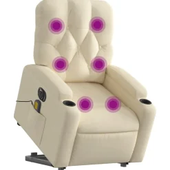 Fauteuils Et Chaises-vidaXL Fauteuil inclinable de massage électrique Crème Tissu Crème