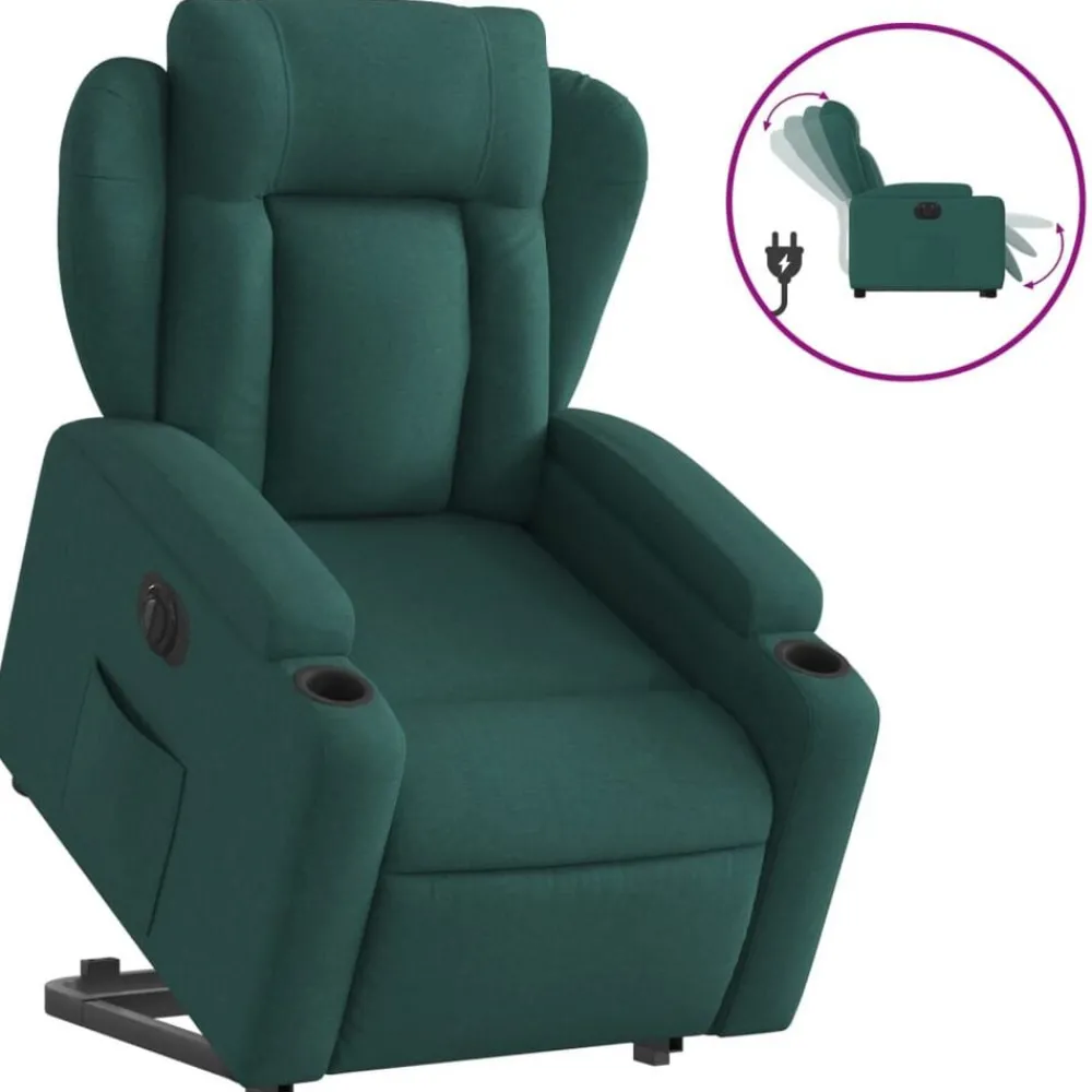 Fauteuils Et Chaises-vidaXL Fauteuil inclinable électrique tissu Vert foncé