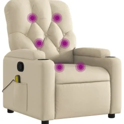 vidaXL Fauteuil inclinable de massage crème tissu
