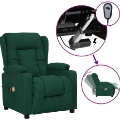 Fauteuils Et Chaises-vidaXL Fauteuil électrique de massage Tissu Vert foncé
