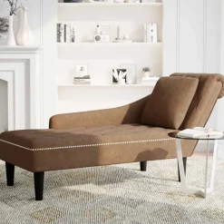 Fauteuils Et Chaises-vidaXL Fauteuil long avec coussin et accoudoir droit similicuir Marron