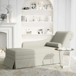 Fauteuils Et Chaises-vidaXL Fauteuil long avec traversin et accoudoir droit crème velours Cr&egrave;me