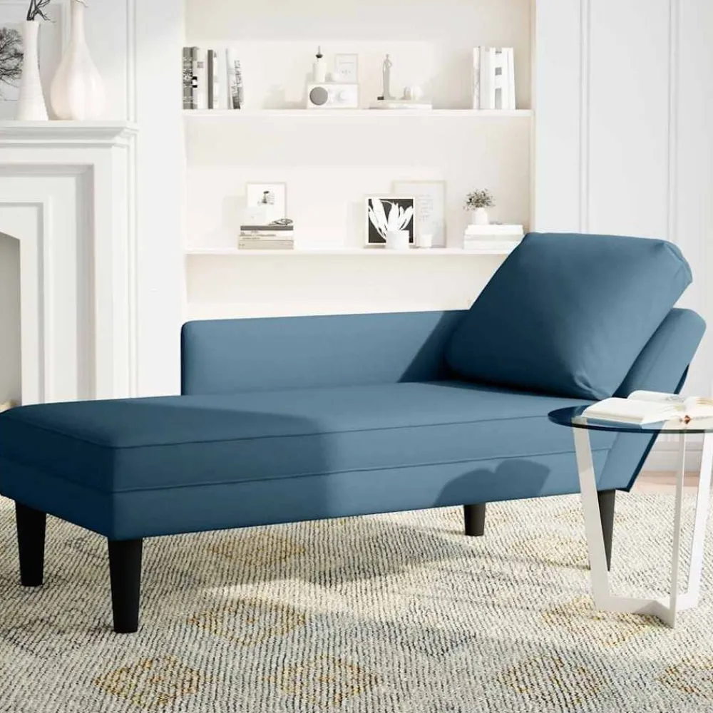 Fauteuils Et Chaises-vidaXL Fauteuil long avec coussin et accoudoir droit velours Bleu