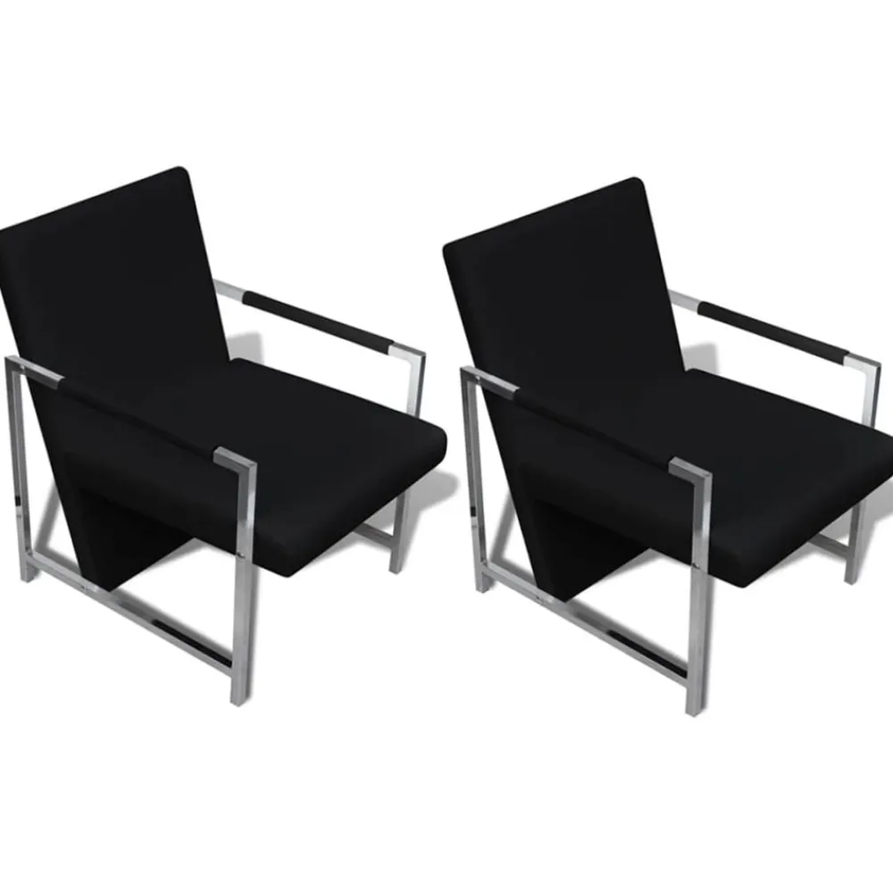 Fauteuils Et Chaises-vidaXL Fauteuils lot de 2 avec cadre chromé similicuir Noir