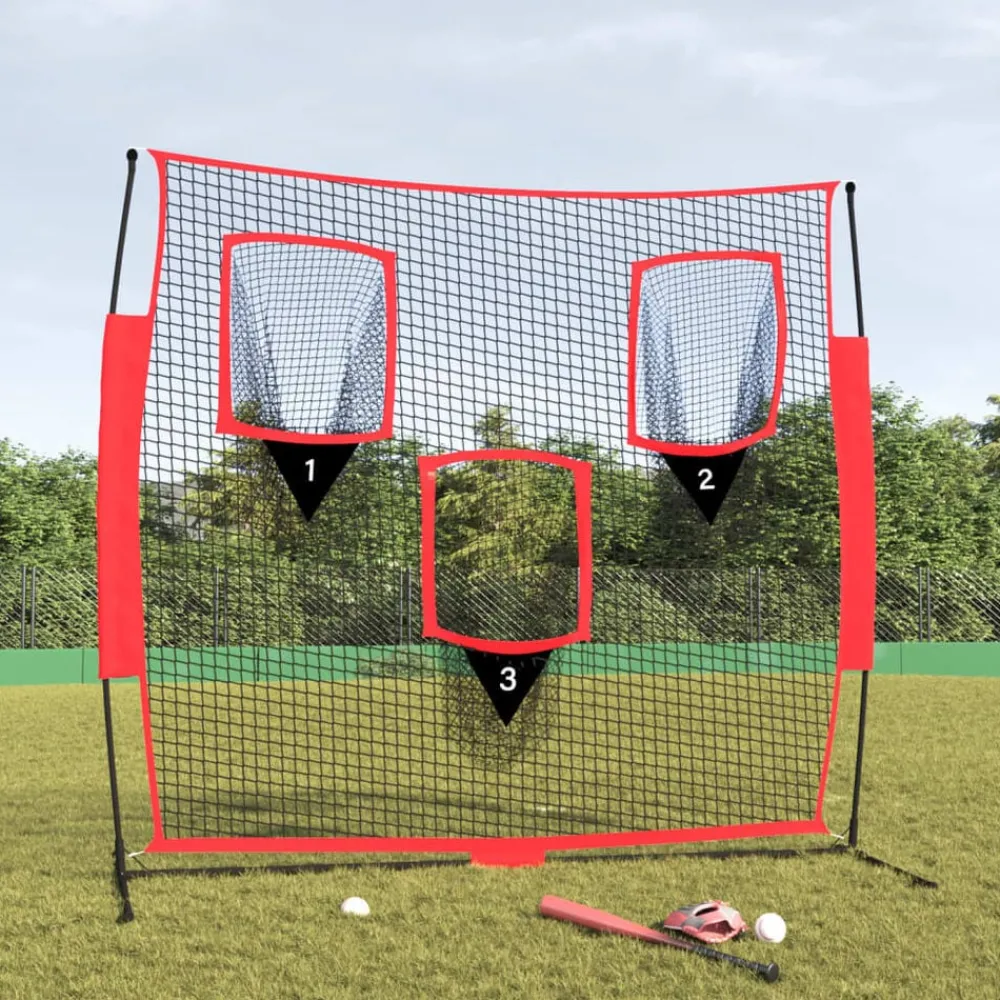 vidaXL Filet de baseball portable Noir/rouge 183x105x183 cm Polyester
