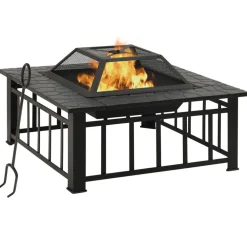 Cheminées-vidaXL Foyer avec tisonnier 79x79x46,5 cm XXL acier