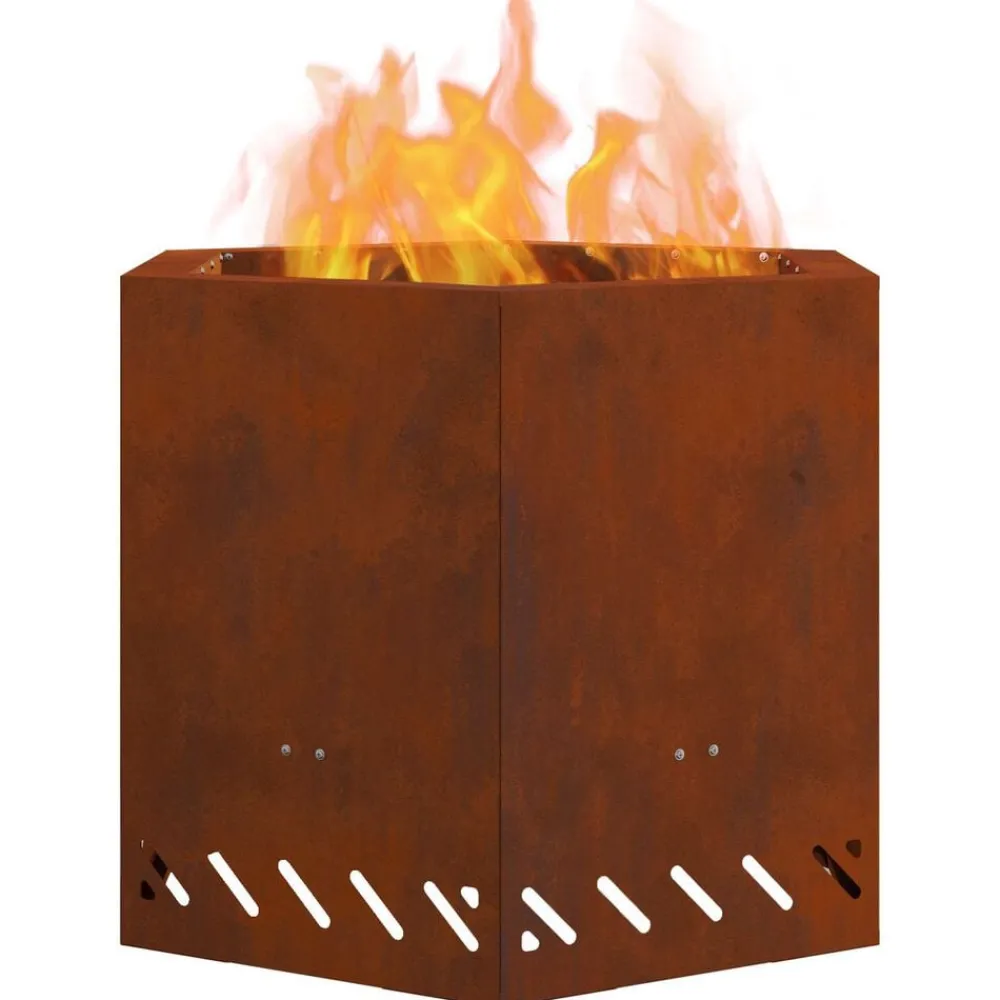 vidaXL Foyer sans fumée Marron 58 x 58 x 51 cm Acier patiné