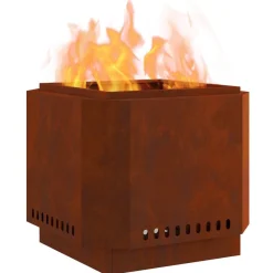 Cheminées-vidaXL Foyer sans fumée Marron 58 x 58 x 51 cm Acier patiné Acier corten/marron