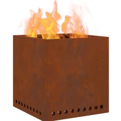 Cheminées-vidaXL Foyer sans fumée Marron 48 x 48 x 50 cm Acier patiné Acier corten/marron