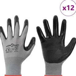 Équipement De Protection-vidaXL Gants de Travail 12 pcs Gris et Noir 7 / S Polyester