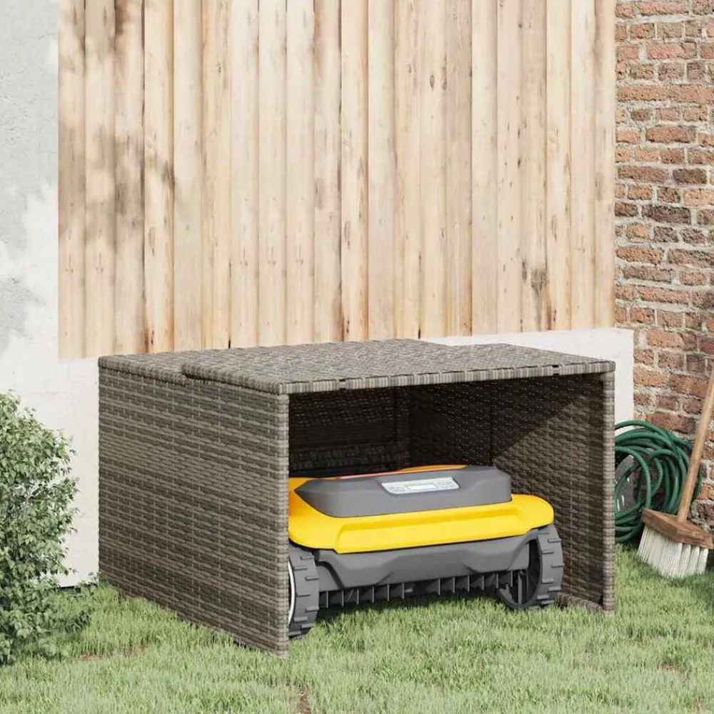 Pelouses & Jardins-vidaXL Garage pour robot tondeuse 86x90x52/57 cm résine tressée Gris