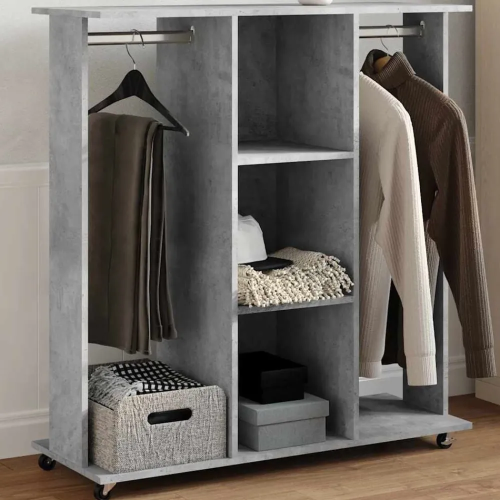 Produits Ménagers-vidaXL Garde-robe avec roues 102x38x110cm bois d'ingénierie Gris béton