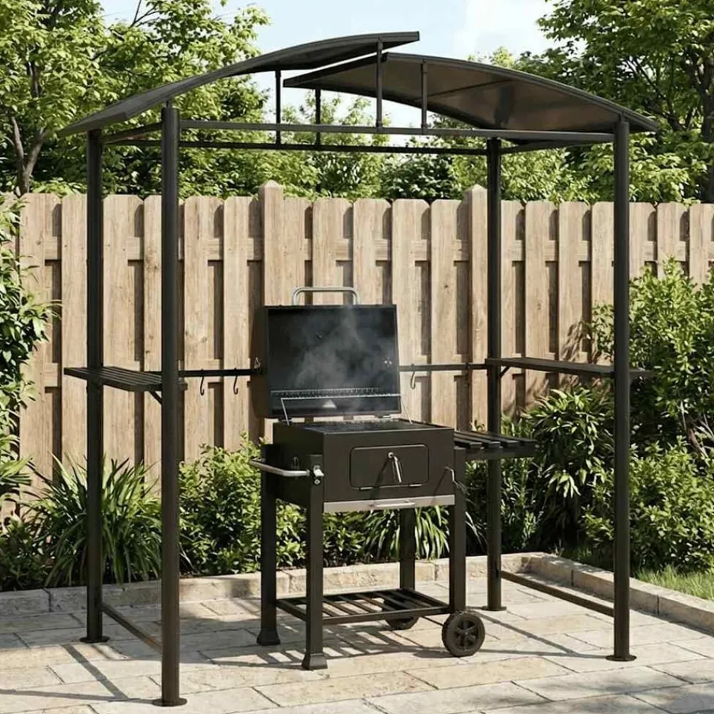 vidaXL Gazebo BBQ et étagères latérales anthracite 210x114x230cm acier