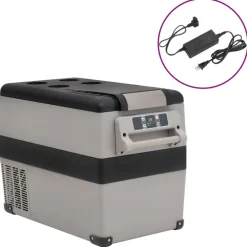 vidaXL Glacière avec poignée et adaptateur noir et gris 55 L PP et PE