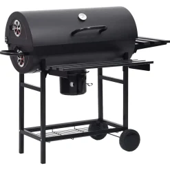 Arts De La Table & Arts Culinaires-vidaXL Gril à baril avec roues et étagères Noir Acier 115x85x95 cm