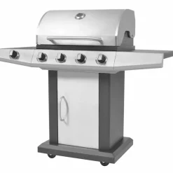 vidaXL Gril barbecue à gaz avec roue Argenté Acier avec Tuyau en Métal