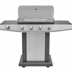 vidaXL Gril barbecue à gaz avec roue Argenté Acier avec Tuyau en Métal