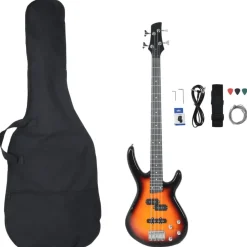 Arts & Loisirs-vidaXL Guitare basse électrique de débutants sac brun et noir 4/4 46" Marron et noir