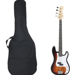 Arts & Loisirs-vidaXL Guitare basse électrique de débutants sac brun et blanc 4/4 46" Marron et blanc