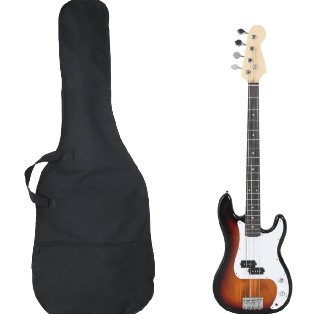 Arts & Loisirs-vidaXL Guitare basse électrique de débutants sac brun et blanc 4/4 46" Marron et blanc