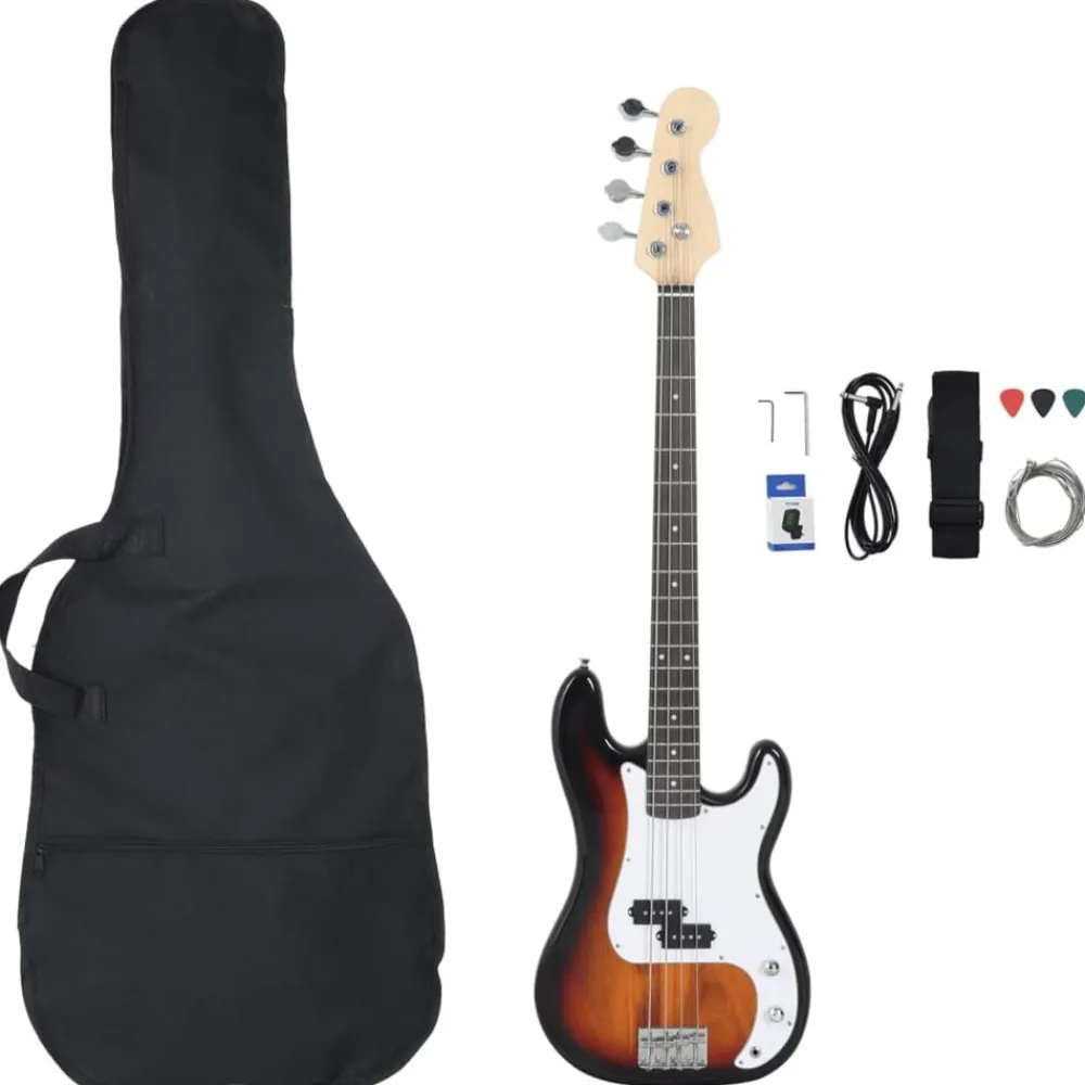 Arts & Loisirs-vidaXL Guitare basse électrique de débutants sac brun et blanc 4/4 46" Marron et blanc