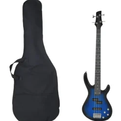 Arts & Loisirs-vidaXL Guitare basse électrique de débutants sac 4/4 46" Bleu et noir