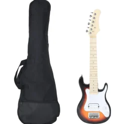 Arts & Loisirs-vidaXL Guitare électrique pour enfants et sac marron et blanc 3/4 30"