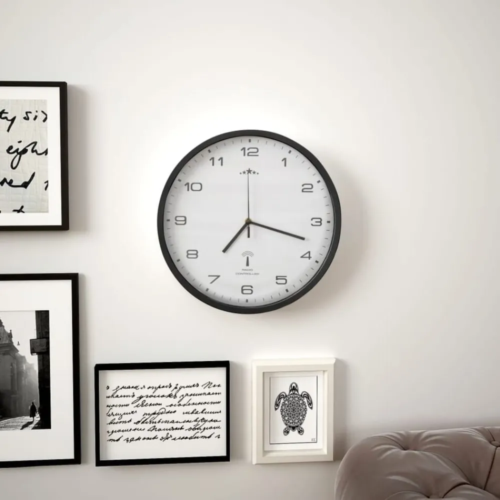 vidaXL Horloge murale radioguidée Mouvement à quartz 31 cm Blanc/noir