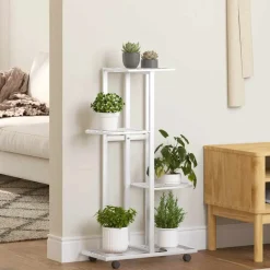 Pelouses & Jardins-vidaXL Jardinière à 4 niveaux avec roues 44x23x80 cm Fer Blanc