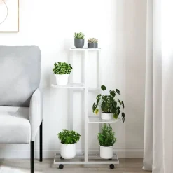 Pelouses & Jardins-vidaXL Jardinière à 4 niveaux avec roues 44x23x80 cm Fer Blanc