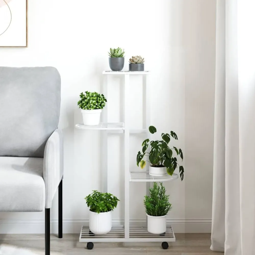 Pelouses & Jardins-vidaXL Jardinière à 4 niveaux avec roues 44x23x80 cm Fer Blanc