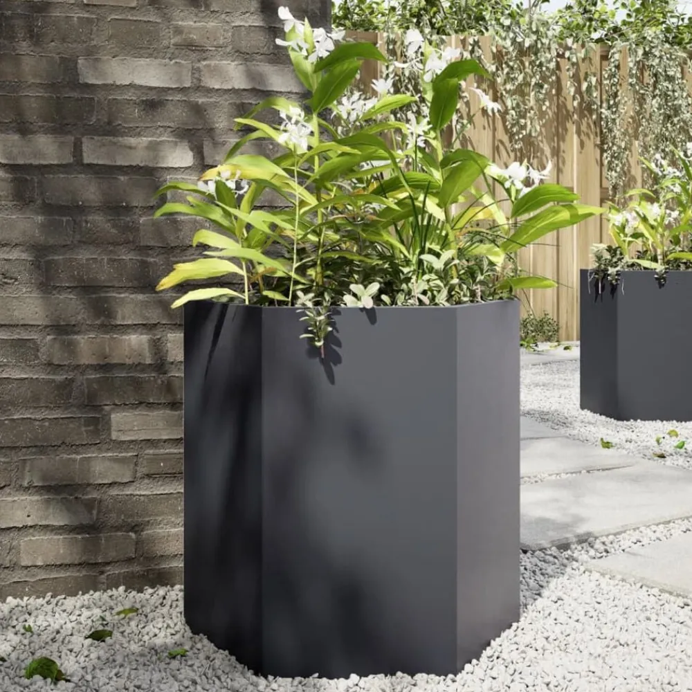 vidaXL Jardinière anthracite hexagone 46x40x45 cm acier