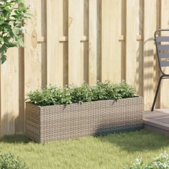 Pelouses & Jardins-vidaXL Jardinière avec 3 pots 105x30x32 cm résine tressée Gris