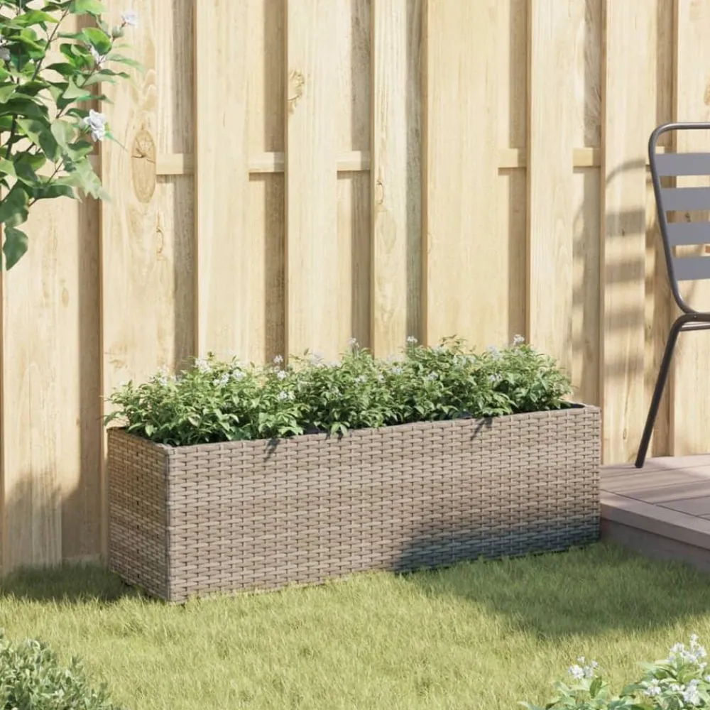 Pelouses & Jardins-vidaXL Jardinière avec 3 pots 105x30x32 cm résine tressée Gris