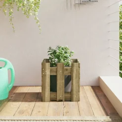 Pelouses & Jardins-vidaXL Jardinière avec design de clôture 30x30x30 cm pin imprégné Naturel impregné