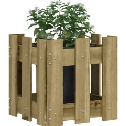 Pelouses & Jardins-vidaXL Jardinière avec design de clôture 30x30x30 cm pin imprégné Naturel impregné