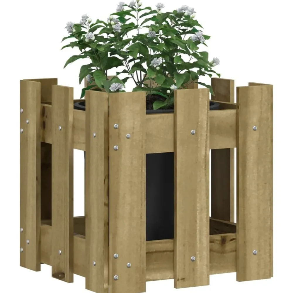 Pelouses & Jardins-vidaXL Jardinière avec design de clôture 30x30x30 cm pin imprégné Naturel impregné
