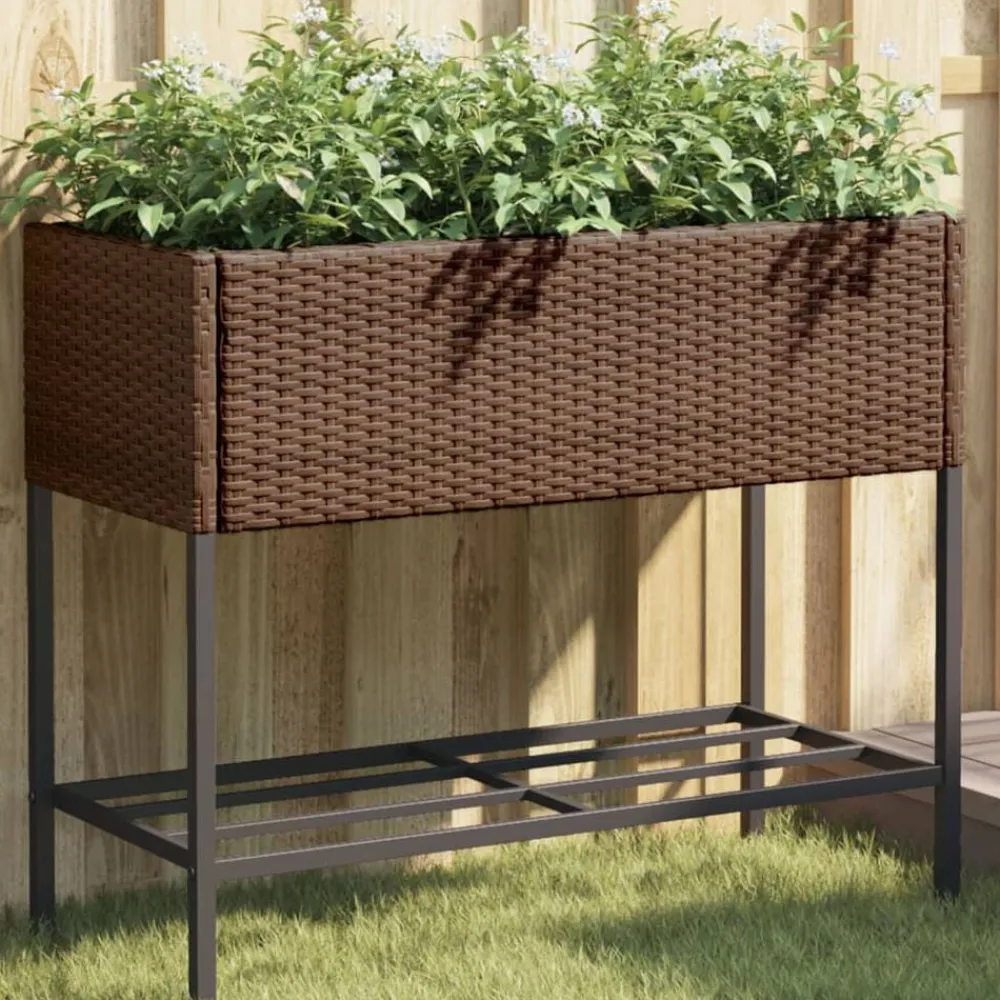 Pelouses & Jardins-vidaXL Jardinière avec étagère résine tressée Marron