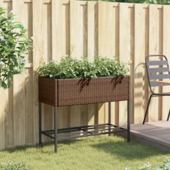 Pelouses & Jardins-vidaXL Jardinière avec étagère résine tressée Marron