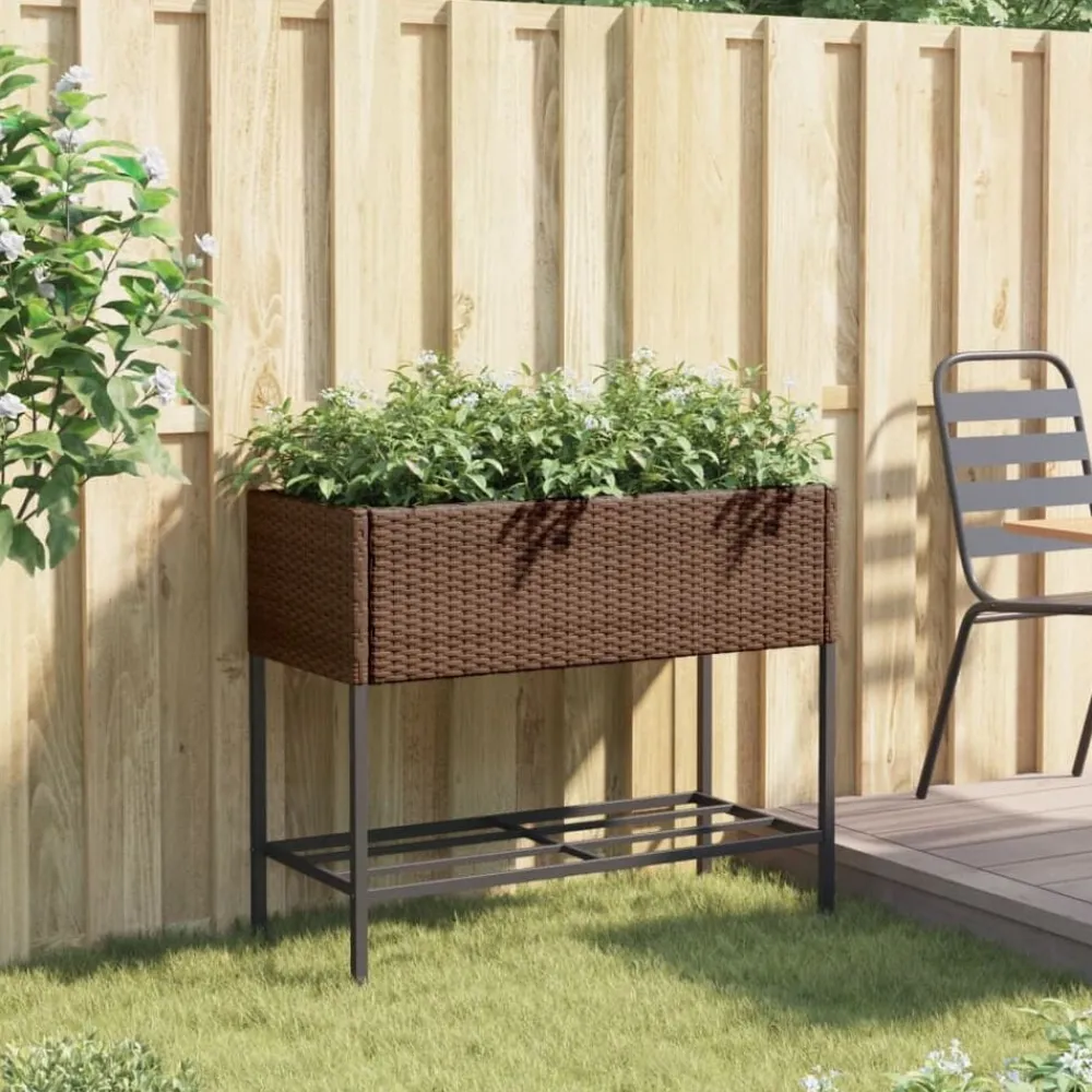 Pelouses & Jardins-vidaXL Jardinière avec étagère résine tressée Marron