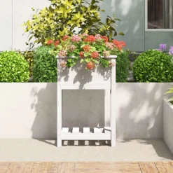 Pelouses & Jardins-vidaXL Jardinière avec étagère 54x34,5x81 cm Bois massif de pin Blanc