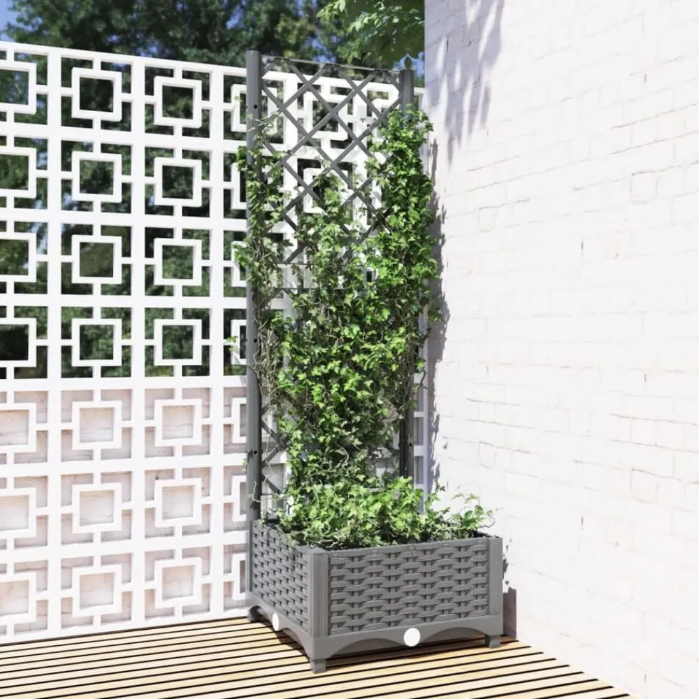 Pelouses & Jardins-vidaXL Jardinière avec treillis 40x40x121,5 cm PP Gris clair