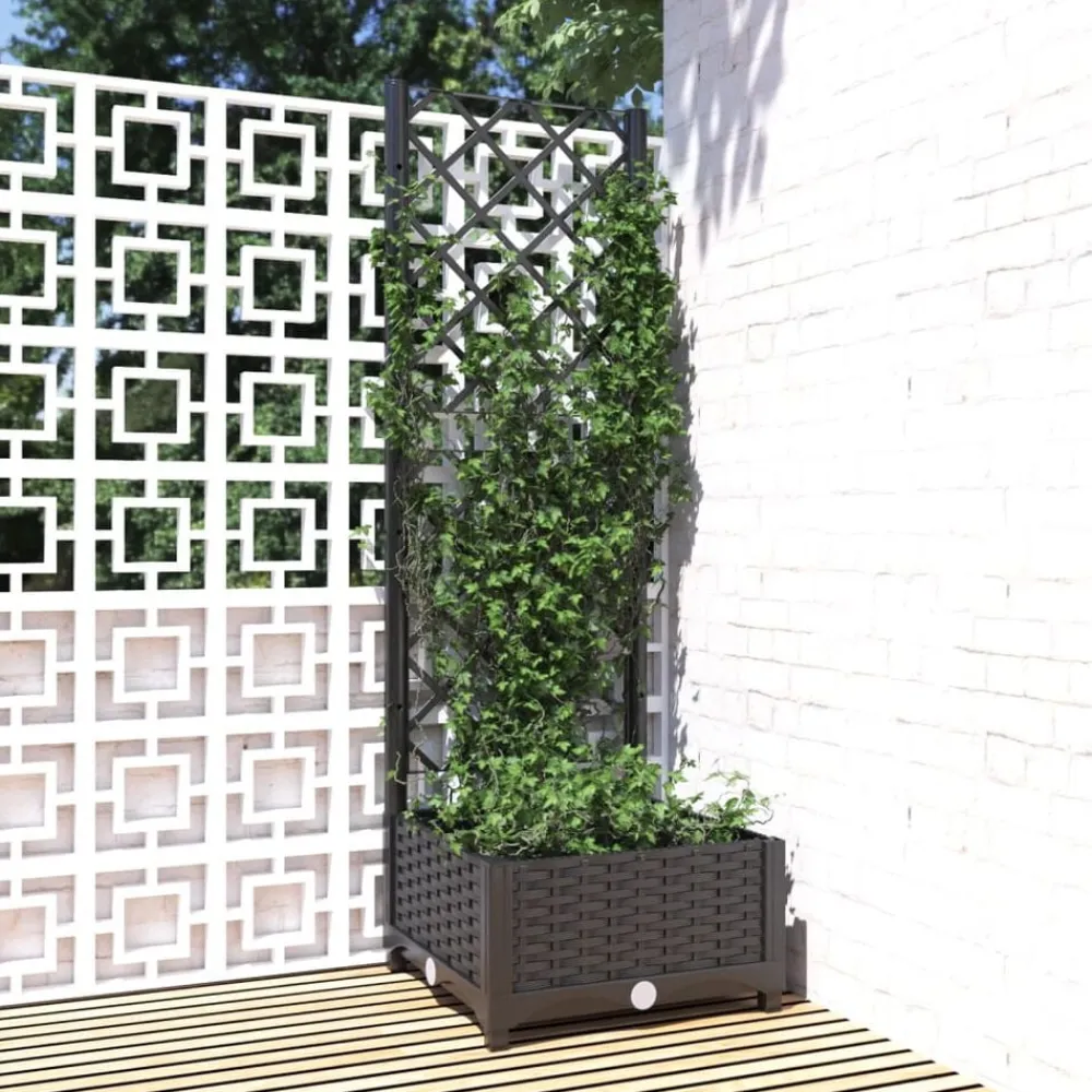 Pelouses & Jardins-vidaXL Jardinière avec treillis 40x40x121,5 cm PP Noir
