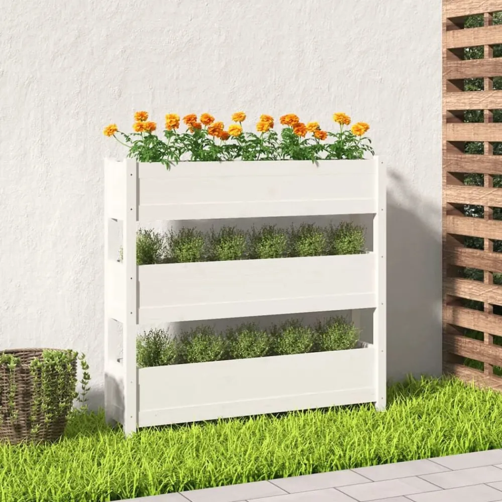 Pelouses & Jardins-vidaXL Jardinière 112x25x104,5 cm Bois massif de pin Blanc