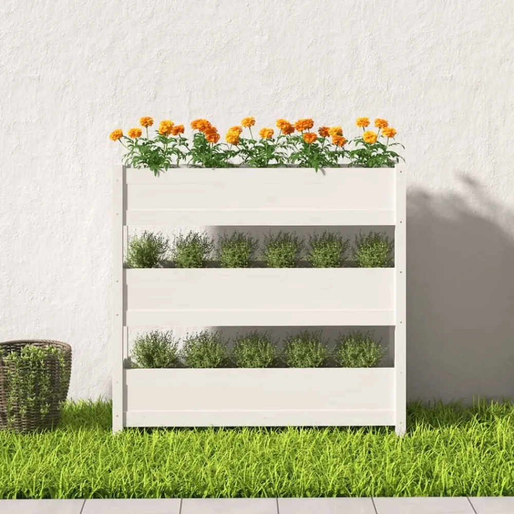 Pelouses & Jardins-vidaXL Jardinière 112x25x104,5 cm Bois massif de pin Blanc