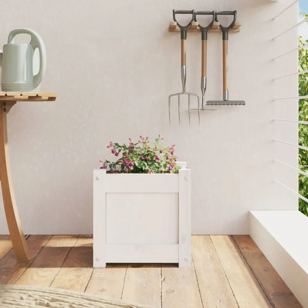Pelouses & Jardins-vidaXL Jardinière blanc 31x31x31 cm bois de pin massif Pin blanc
