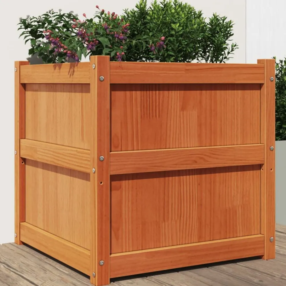 vidaXL Jardinière cire marron 60x60x60 cm bois de pin massif