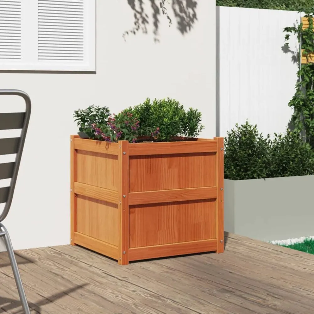 vidaXL Jardinière cire marron 60x60x60 cm bois de pin massif