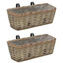 Pelouses & Jardins-vidaXL Jardinière de balcon 2 pcs Osier avec doublure en PE 40 cm